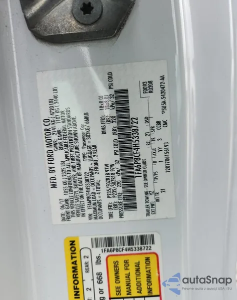 2017 Ford Mustang Gt из США, поврежденный, VIN 1FA6P8CF4H5338722